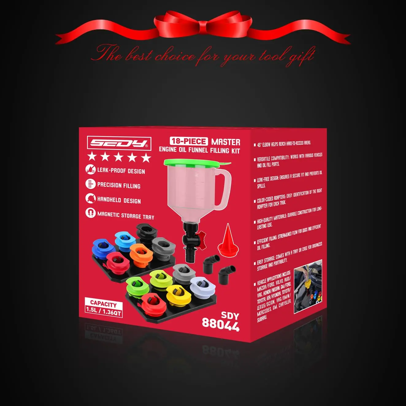 18-Piece Engine Oil Funnel Set with 12 Adapters and Storage Tray
