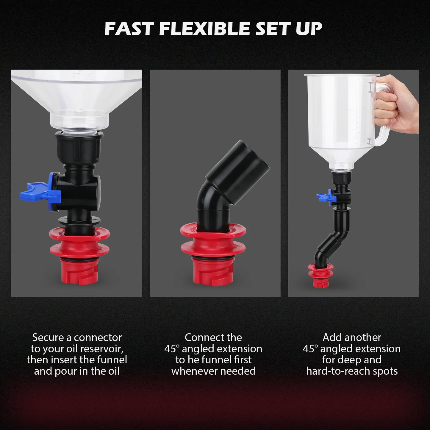 18-Piece Engine Oil Funnel Set with 12 Adapters and Storage Tray